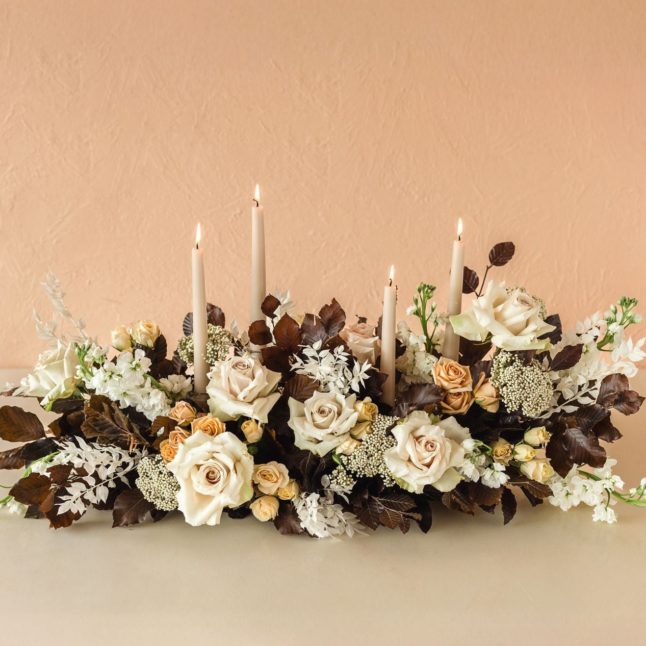 A holiday tablescape with candles