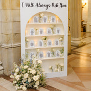 A wedding arrangement from Blossom that can be set out by the host or installed by our designers