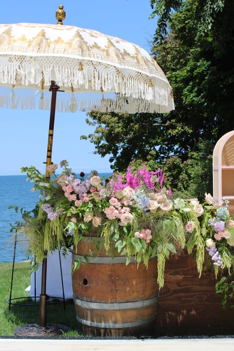 custom pieces at a lakefront outdoor reception on Lake Erie