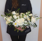 Cleveland brides love this large floral bouquet with tulips, roses, and eucalyptus