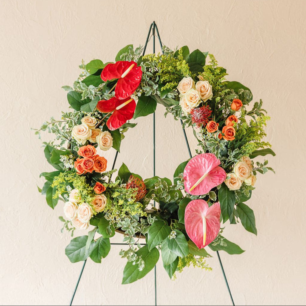 a colorful wreath of flowers for funerals