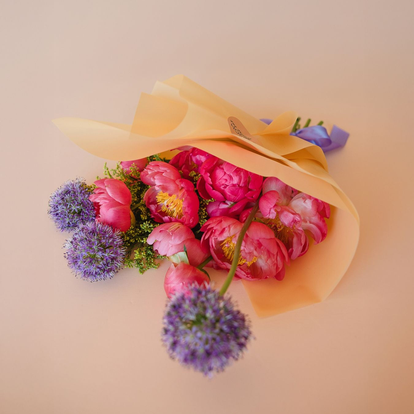 pink peonies and purple allium 