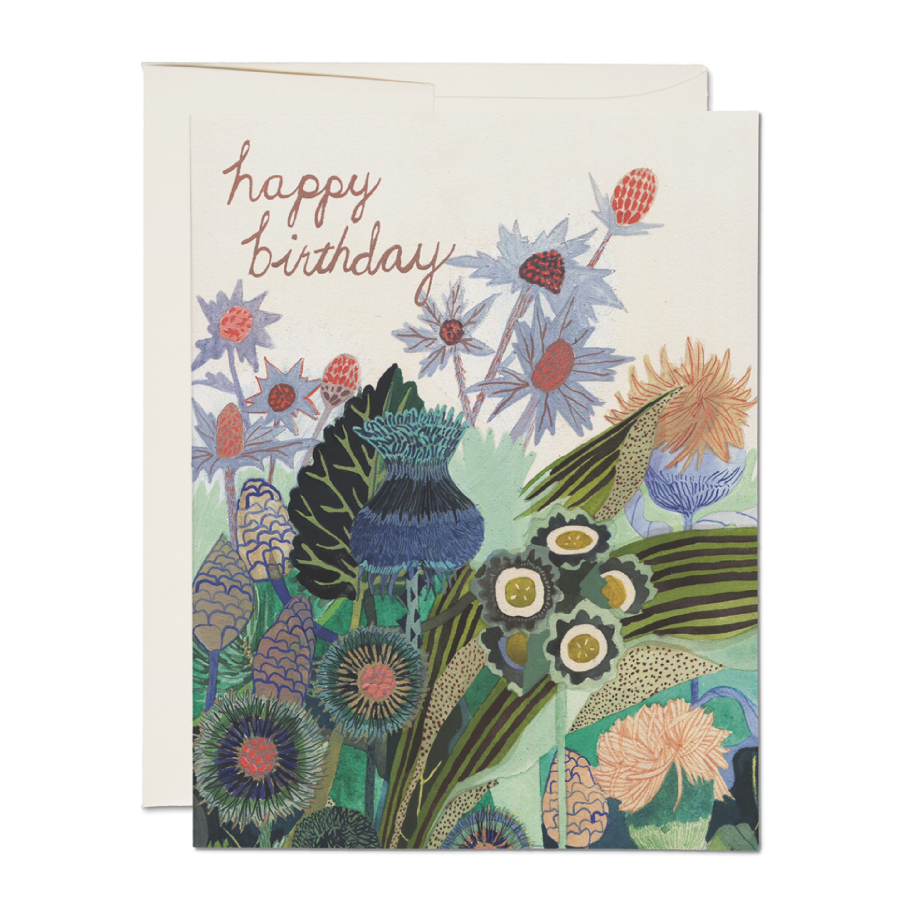 "happy birthday" is written above illustrated multicolored stems