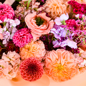 Blossom's premium bouquet includes garden roses, dahlias, celosia, waxflower, sweet pea 