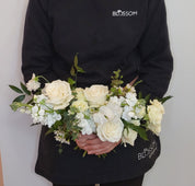 handheld white posy can be delivered or picked up for Cleveland weddings